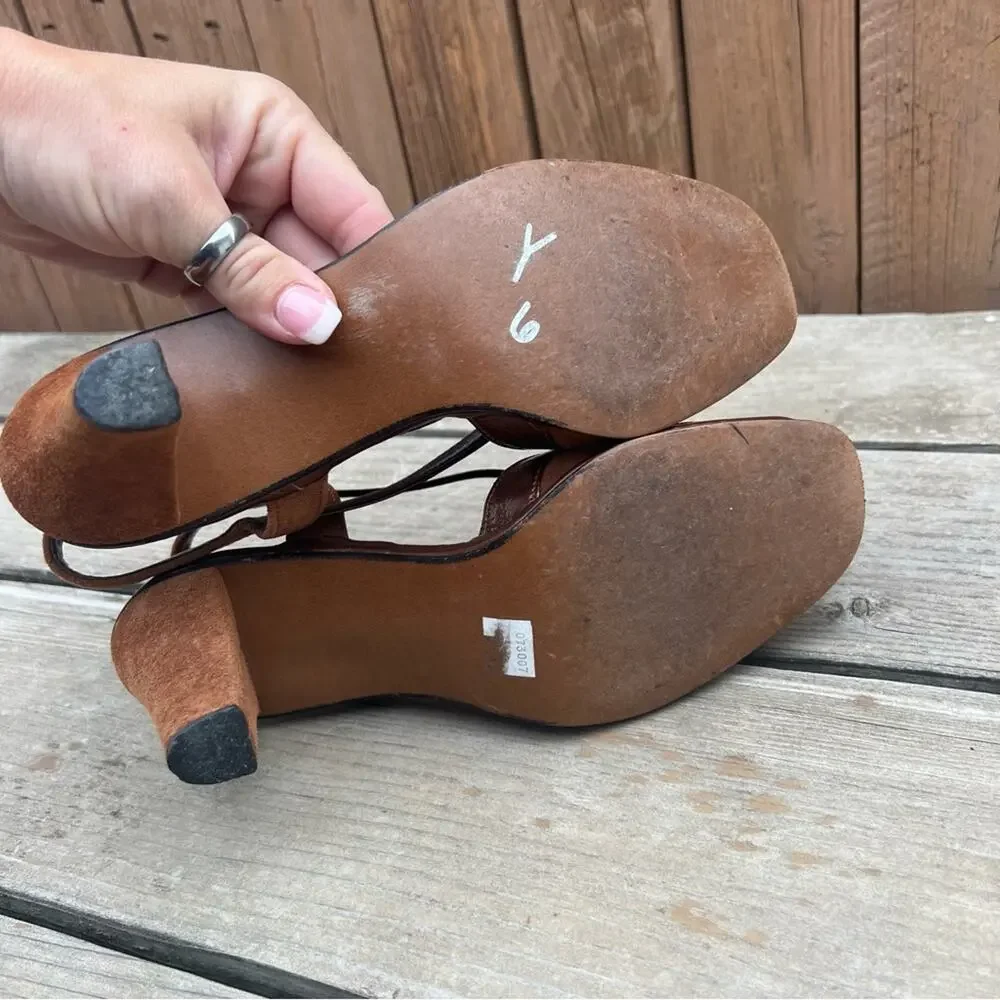 VTG 70s Hush Puppies Brown Velvet Sling Back Heels 8 1/2M